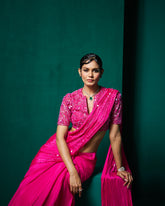 Reba Drape Saree with Blouse - Fuchsia Pink