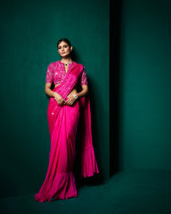Reba drape saree with blouse - Fuchsia pink
