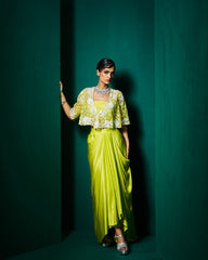 Zera Drape Skirt Set with Cape -Pollen Yellow