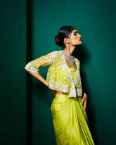 Zera Drape Skirt Set with Cape -Pollen Yellow