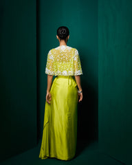 Zera Drape Skirt Set with Cape -Pollen Yellow