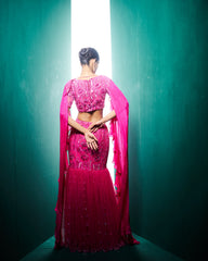 Kimora Lehanga set with Ruffle dupatta - Fuchsia pink