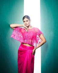 Nessa Drape Skirt Set with Cape -Fuchsia Pink RTS