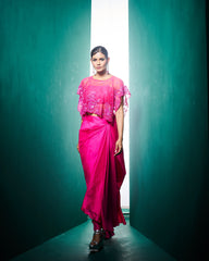 Nessa Drape Skirt Set with Cape -Fuchsia Pink RTS