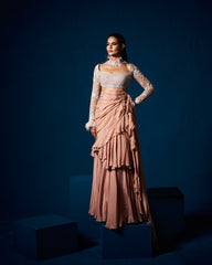 Norali drape saree with blouse- Mocha Beige