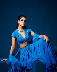 Zeena Lehanga Set with Ruffle Dupatta - Sapphire Blue