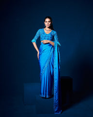 Davina Saree with Blouse - Sapphire Blue