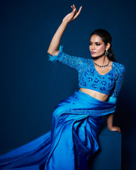 Davina Saree with Blouse - Sapphire Blue