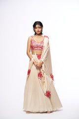 Missie Lehenga Set With Draped Dupatta - Ivory