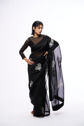 Mona Saree With Blouse - Black