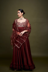 Thira Maroon Anarkali with Dupatta
