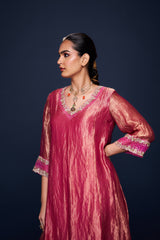 Junna Pink Tissue Kurti Set