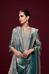 Sahar Green Tissue Kurti Set with Dupatta