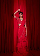 DIANA DRAPE SAREE - SCARLET