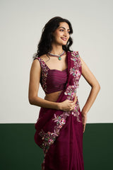Jessica Saree Set - Wine RTS