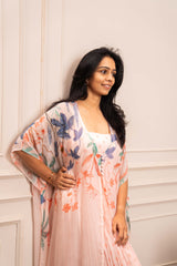 Secret Garden Peach Pleated Dress with Floral Jacket RTS