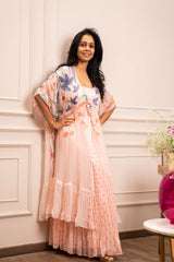 Secret Garden Peach Pleated Dress with Floral Jacket RTS