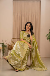 Sanvi Tissue Saree - Pista Green