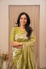 Sanvi Tissue Saree - Pista Green