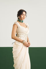 Leslie Saree Set with Corset - Ivory