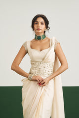 Leslie Saree Set with Corset - Ivory