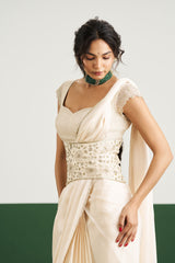 Leslie Saree Set with Corset - Ivory