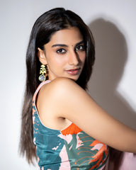 Coral Floral Saree with Blouse | Meenakshi Chaudhary