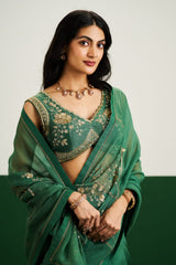 Megan Saree Set - Pine Green