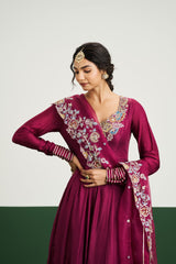 Molly Dress with Dupatta - Wine