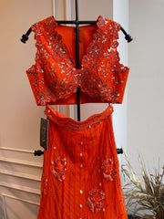 Niri Lehanga set WITHOUT Dupatta -persimmon Orange