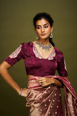 Niyati saree set- Wine & Pink