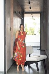 Sawy Kurtha set with dupatta - Red