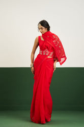 Rebacca Saree Set with Corset - Red