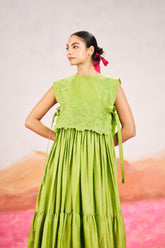 Rina Dress With Short Cape - Green