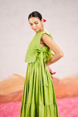 Rina Dress With Short Cape - Green