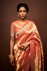 Ashni Tissue Saree and Blouse - Burnt Orange