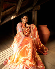 Ashni Tissue Saree and Blouse - Burnt Orange