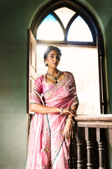 Hiraani Tissue Saree with Blouse - Pastel Pink