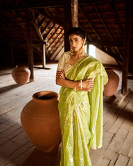 Ishara Printed Tissue Saree- Apple Green