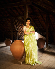 Ishara Printed Tissue Saree- Apple Green
