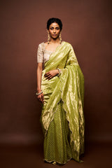 Ishara Printed Tissue Saree- Apple Green