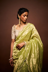 Ishara Printed Tissue Saree- Apple Green