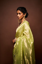 Ishara Printed Tissue Saree- Apple Green