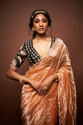 Ishara Printed Tissue Saree with Blouse - Orange