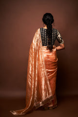 Ishara Printed Tissue Saree with Blouse - Orange