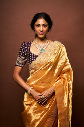 Umika tissue saree with blouse- Sunset yellow