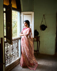 Ruhira Printed Tissue Saree - Peach Pink