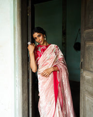 Ruhira Printed Tissue Saree - Peach Pink