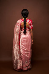 Ruhira Printed Tissue Saree with Blouse- Peach Pink