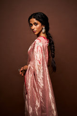 Ruhira Printed Tissue Saree - Peach Pink